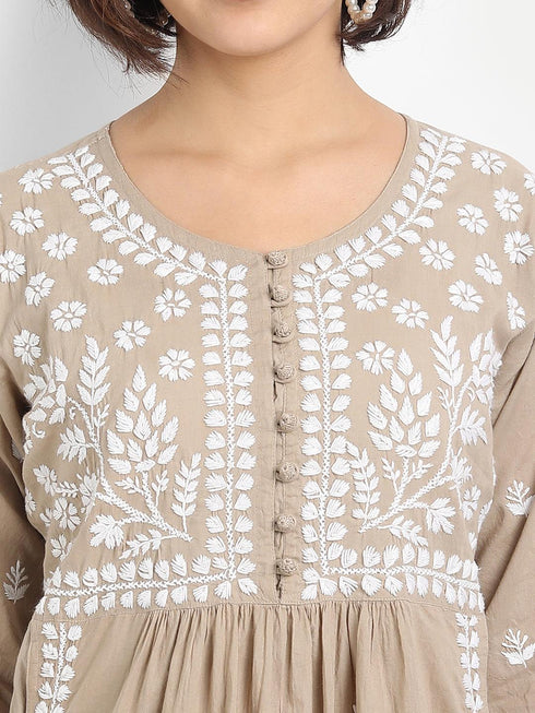 Sakshi & Jinal in Chikankari Hand embroidery tunic-Brown
